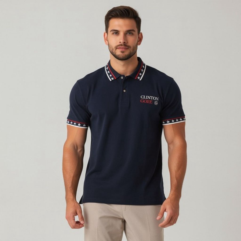 Hilton Vintage Clinton Gore 96 Red Blue White Polo Shirt - XL